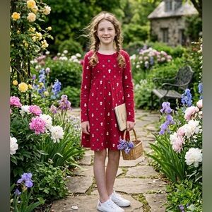 Gymboree Big Girl Panda with bow long sleeves red dress size 9